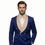 Blue Tuxedo With Beige Lapel For Men