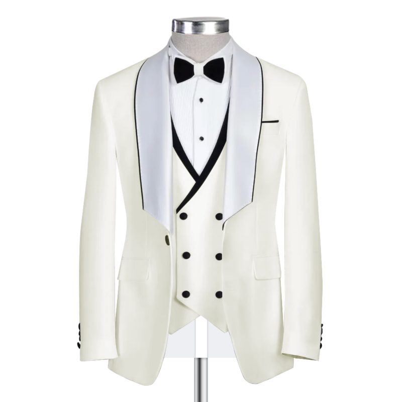 Ivory Tuxedo With White Lapel Black Trim
