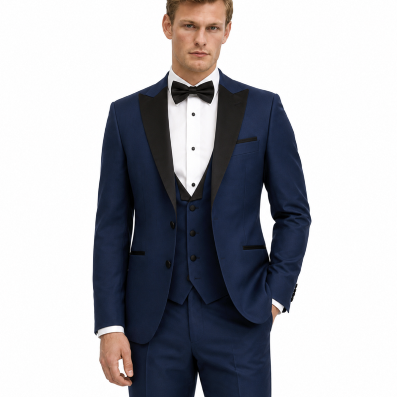 Navy Blue Tuxedo With Black Lapel