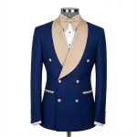 Blue Tuxedo With Beige Lapel For Men