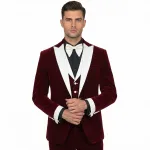 Red Velvet Tuxedo with White Satin Trim