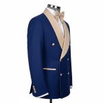 Blue Tuxedo With Beige Lapel For Men