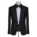 Luxury Black Geometric Pattern Beaded Tuxedo For Men