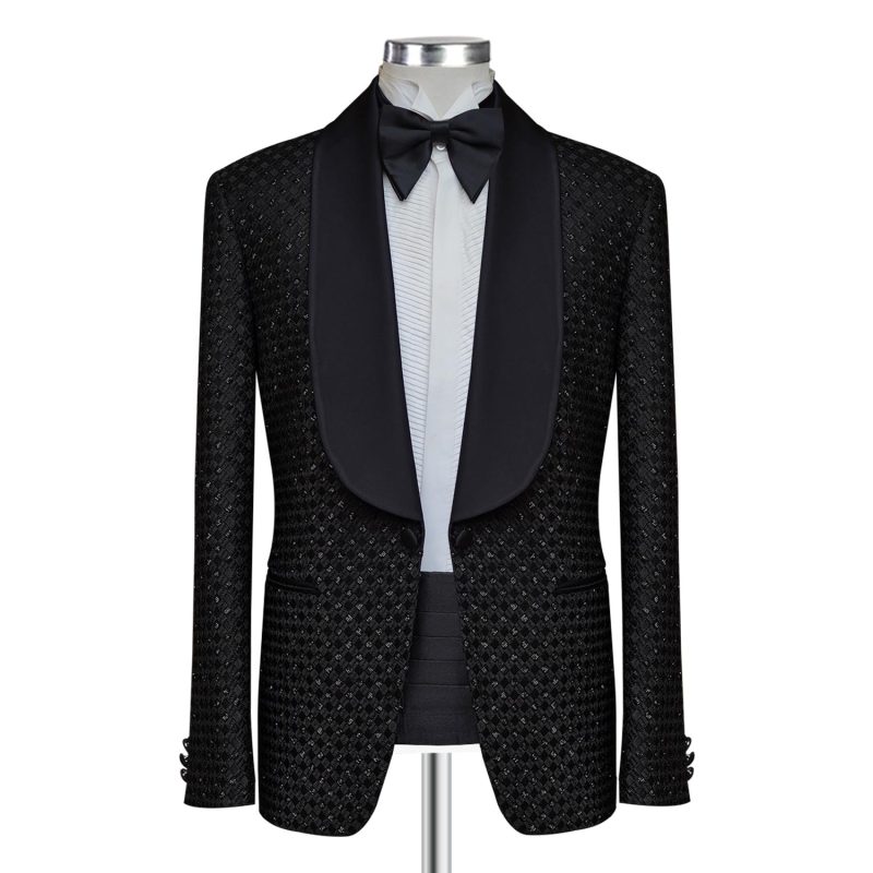 Black Geometric Pattern Beaded Tuxedo