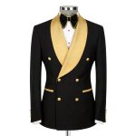 Black And Gold Double Breasted Tuxedo For Men