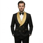 Black And Gold Double Breasted Tuxedo For Men