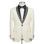 Men’s Ivory Tuxedo With Embroidered Lapel