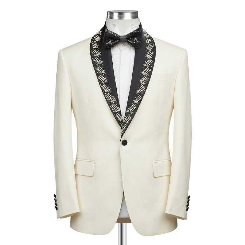 Ivory Tuxedo With Embroidered Shawl Lapel