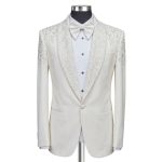 Andre Emilio Ivory Embellished Wedding Tuxedo Model