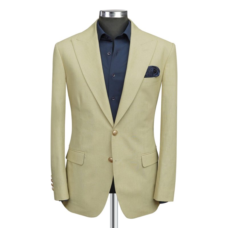 Beige Cotton Blazer With Gold Buttons Front View