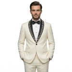 Men’s Ivory Tuxedo With Embroidered Lapel