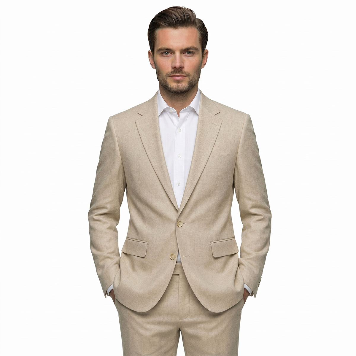 custom beige linen suit men made to measure – André Emilio