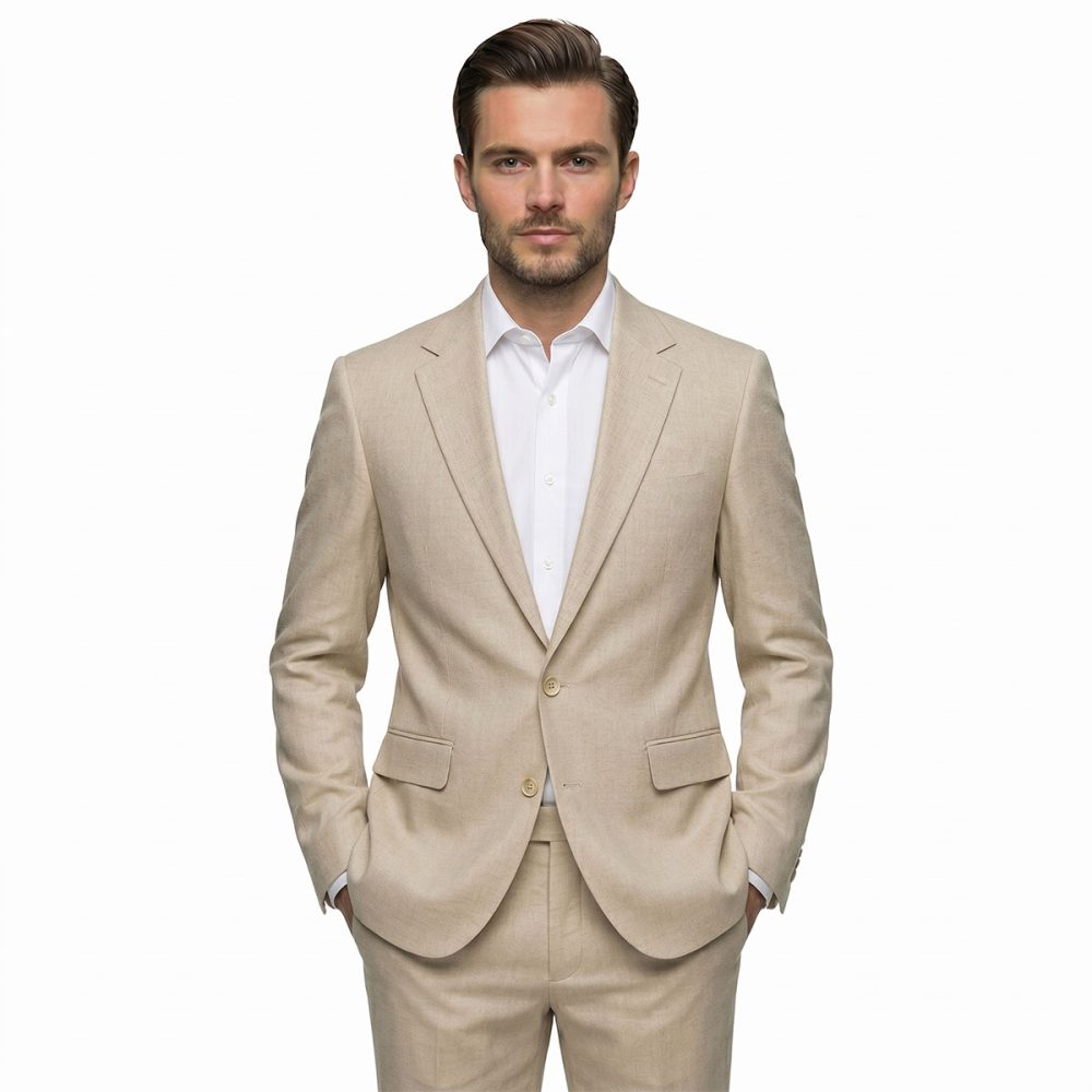 Custom Beige Linen Suit Men Andre Emilio