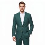 Custom Forest Green Linen Suit Gold Buttons Andre Emilio