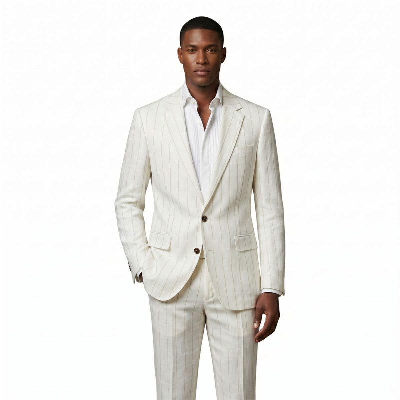 custom ivory pinstripe linen suit made to measure men – André Emilio