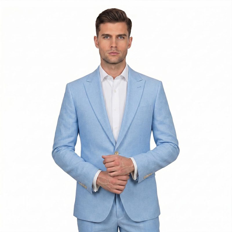 custom sky blue linen suit made to measure – André Emilio
