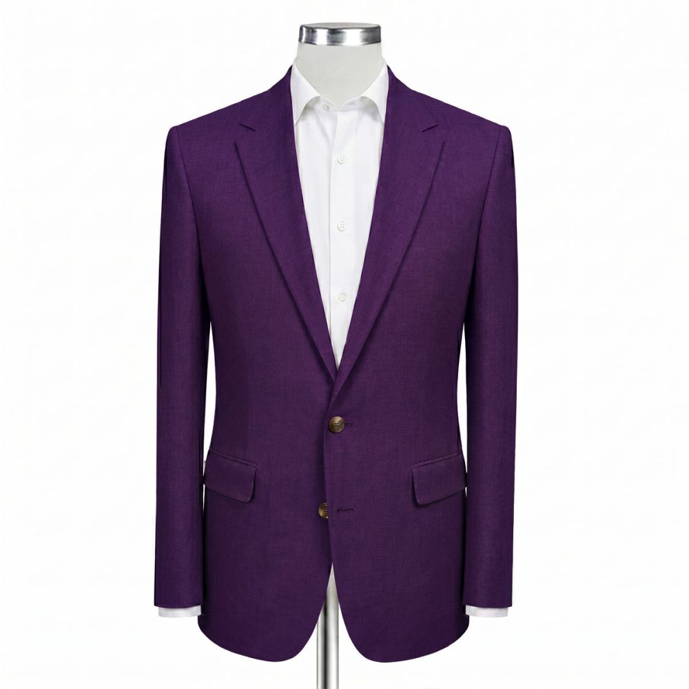 Front View Purple Linen Suit Men Andre Emilio