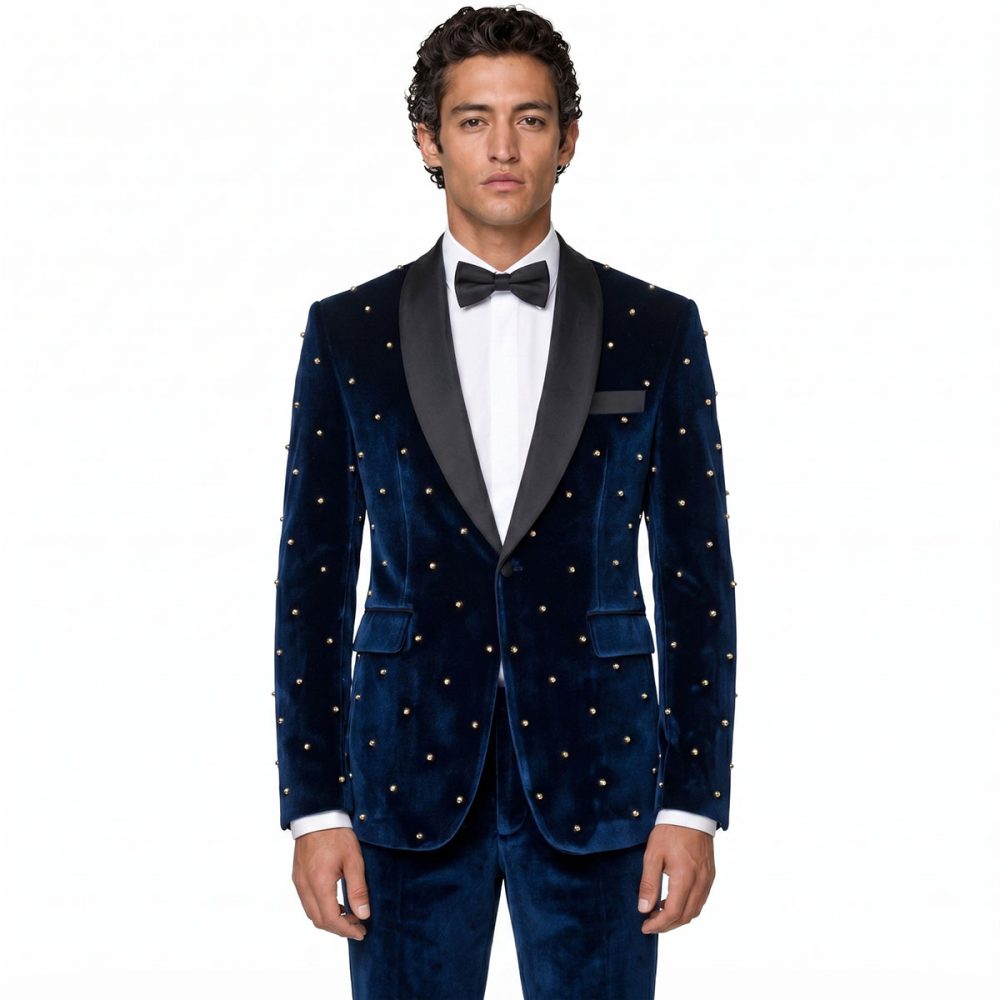 Andre Emilio Blue Velvet Tuxedo Jacket