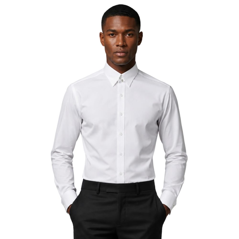 Andre Emilio Custom Pinpoint White Shirt With Custom Collar