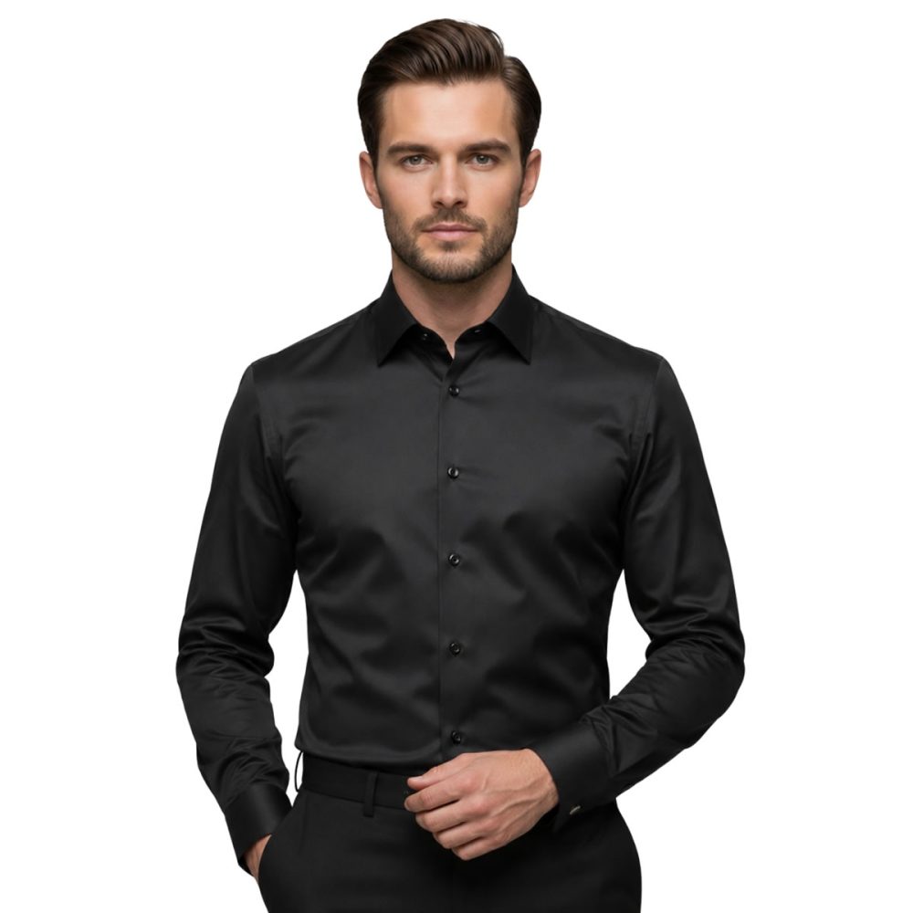 Andre Emilio Custom Solid Black Shirt With Long Sleeve