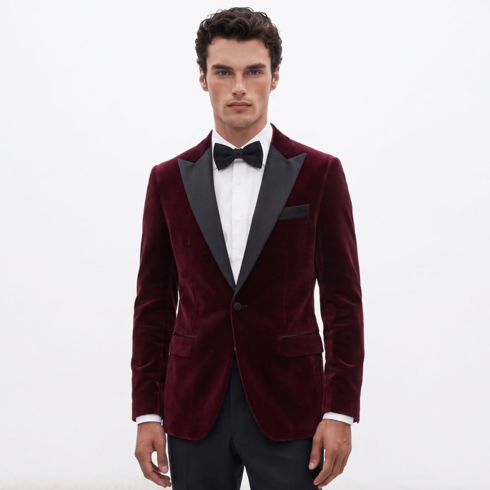 Andre Emilio Red Velvet Tuxedo Jacket For Men