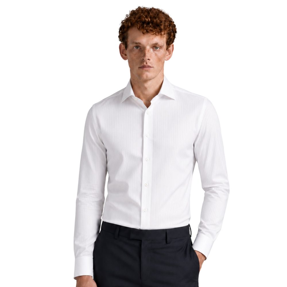 Andre=emilio Custom White Lining Slim Fit Formal Texture Shirt