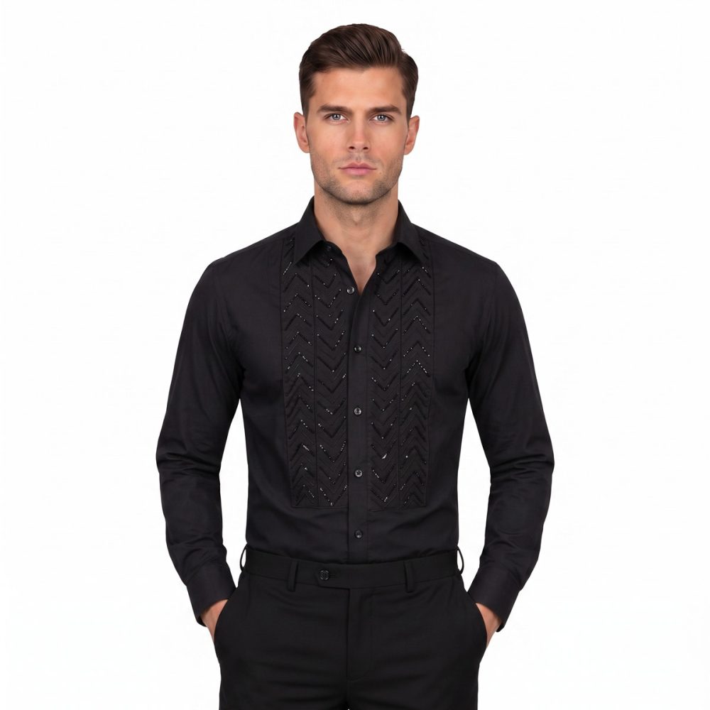 Andre Emilio Chevron Embroidered Tuxedo Shirt