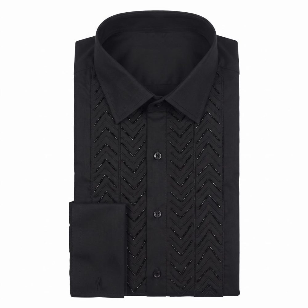 Andre Emilio Chevron Embroidered Tuxedo Shirt Front View