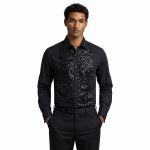 Black Sequin Tuxedo Shirt Men Model