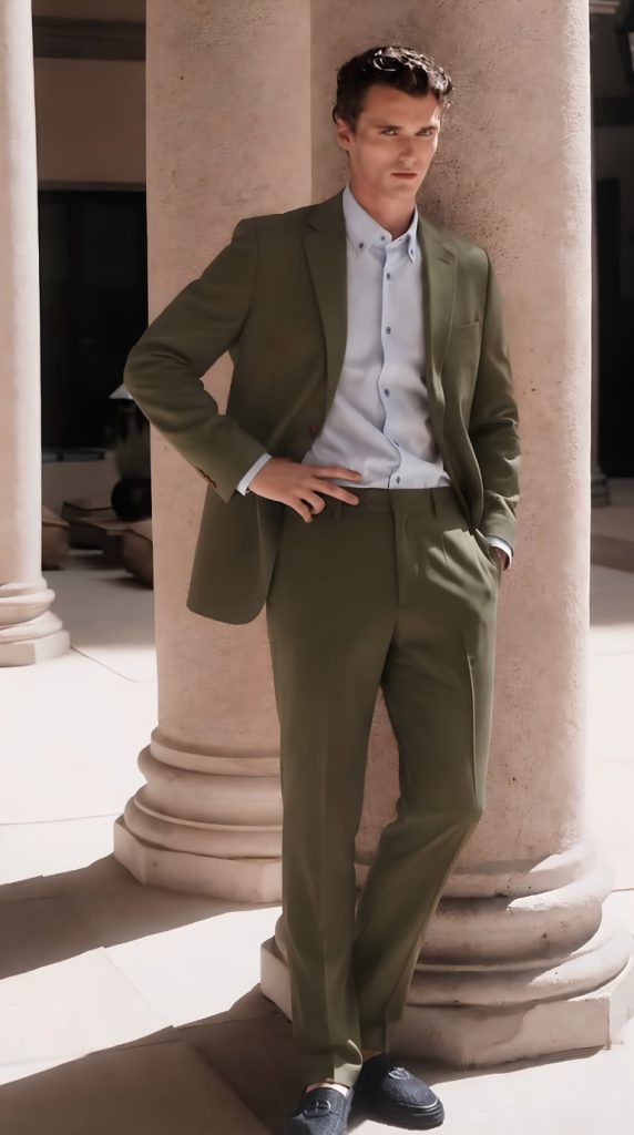 Men Wear Andre Emilio Custom Made Green Suit