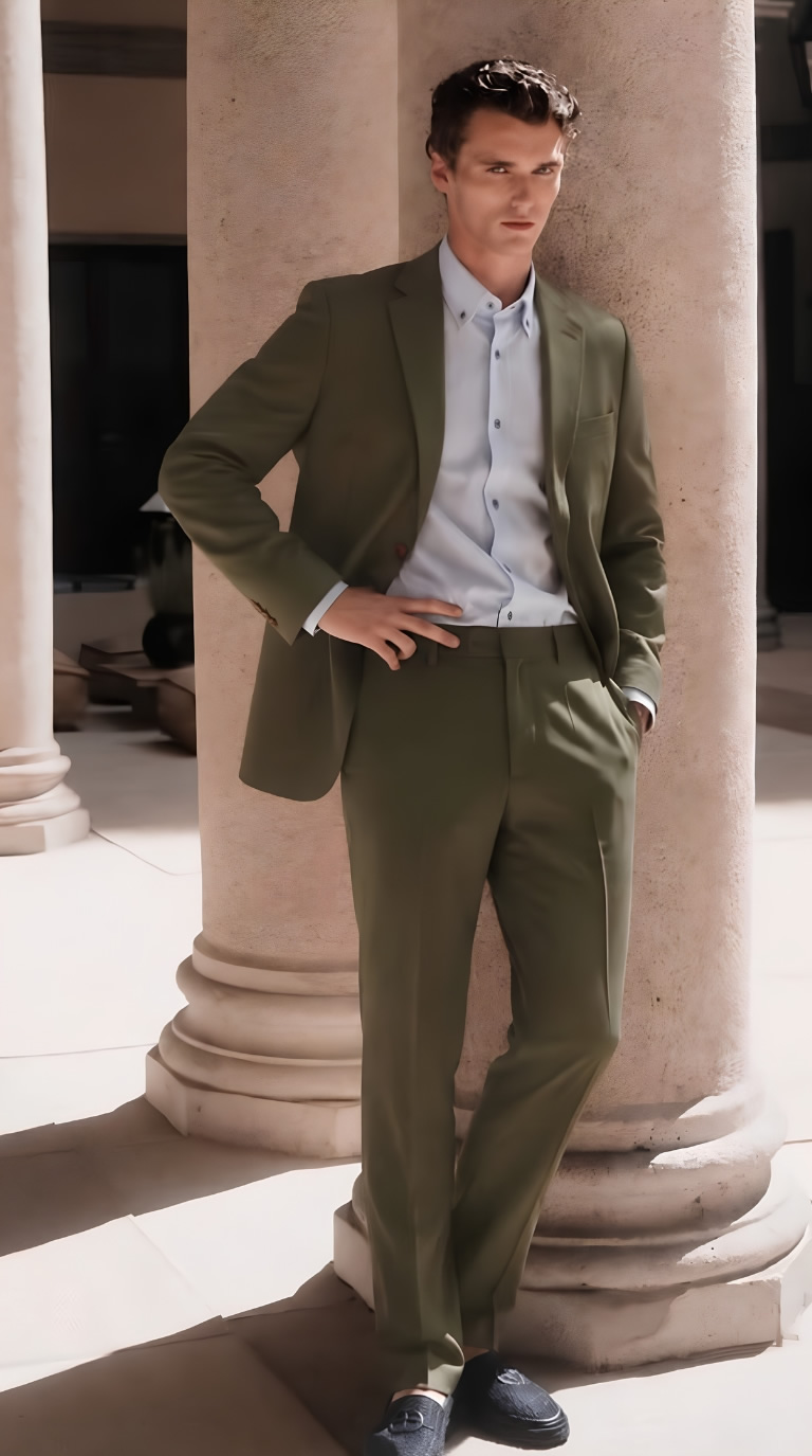 Men Wear Andre Emilio Custom Made Green Suit