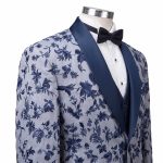 Andre Emilio Luxury Grey Tuxedo With Navy Blue Embroidery