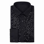 Black Sequin Tuxedo Shirt Men Model