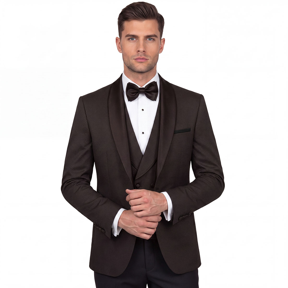 Andre Emilio Black Birdseye Tuxedo Suit For Men