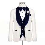 Ivory Tuxedo With Blue Velvet Shawl Lapel For Men