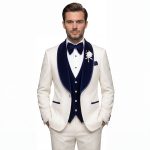 Ivory Tuxedo With Blue Velvet Shawl Lapel For Men