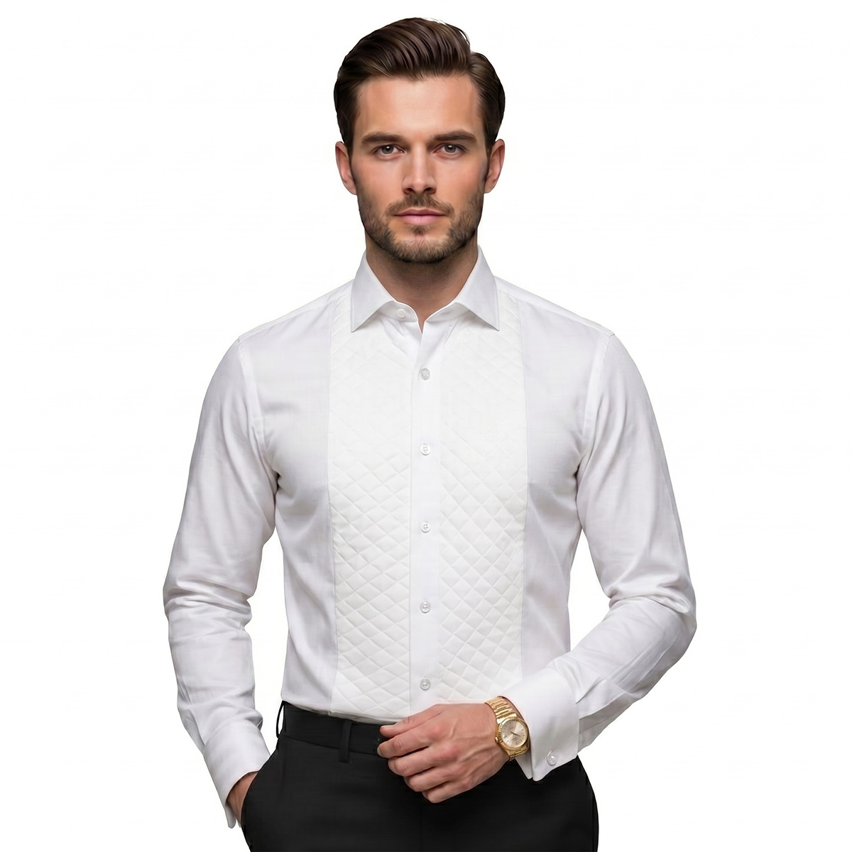 Diamond Quilted Tuxedo Shirt Men Model