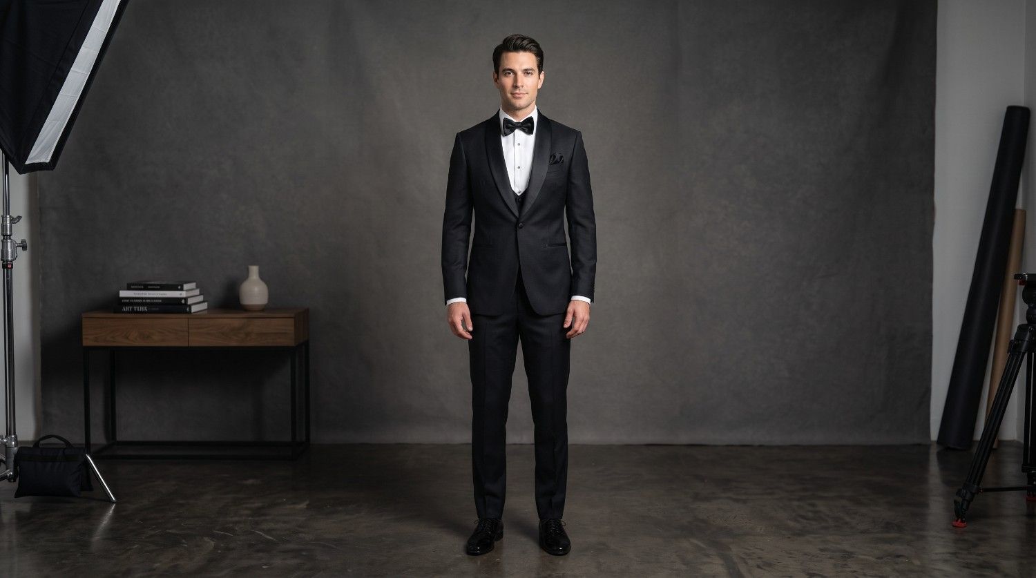 Man Wearing A Well Fitted Custom Black Tuxedo