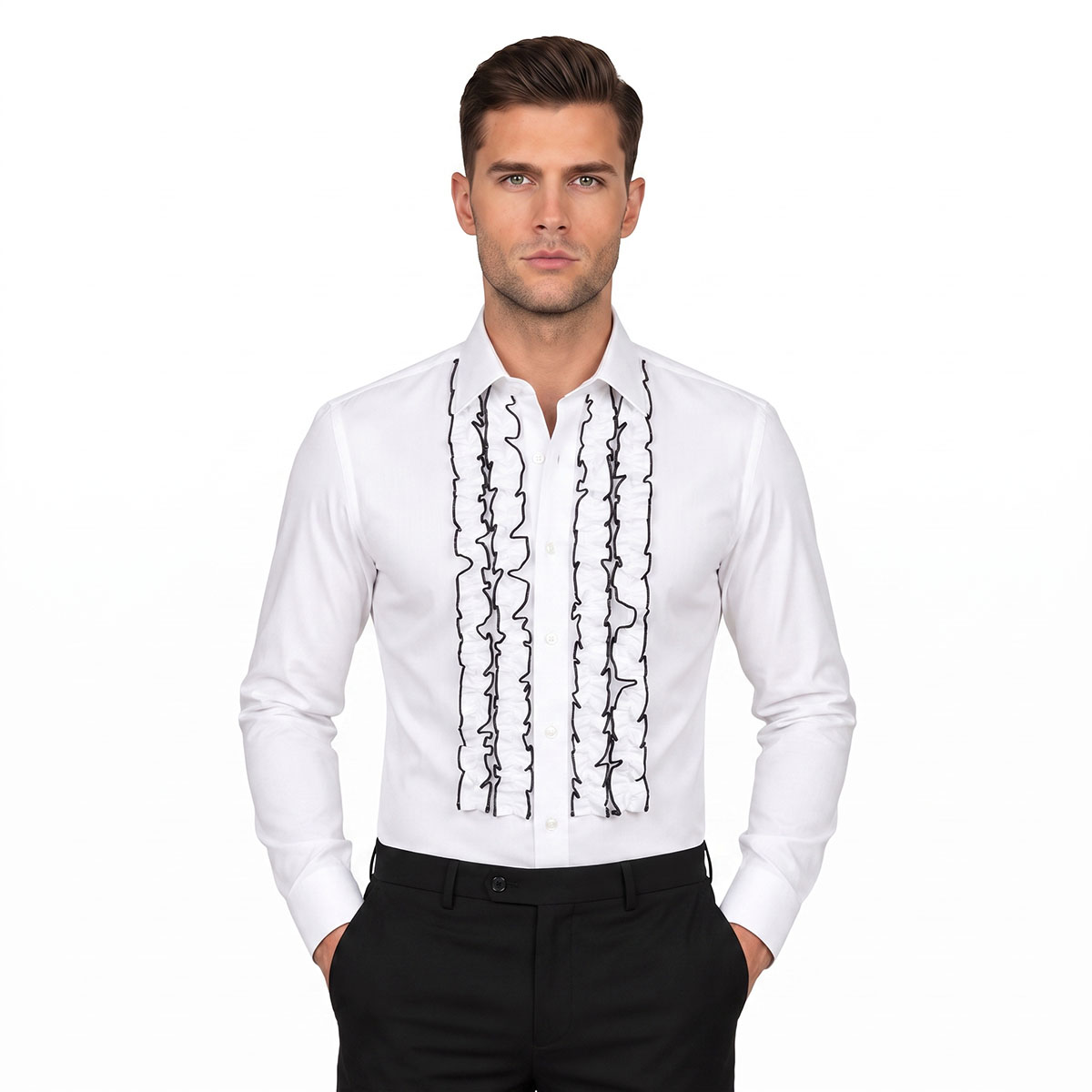 Ruffled Tuxedo Shirt Men Model