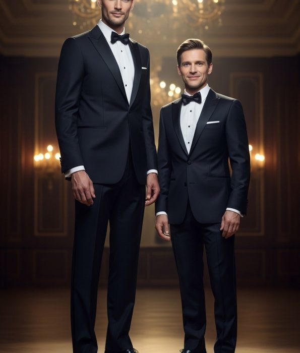 Tall man & short man in tuxedo